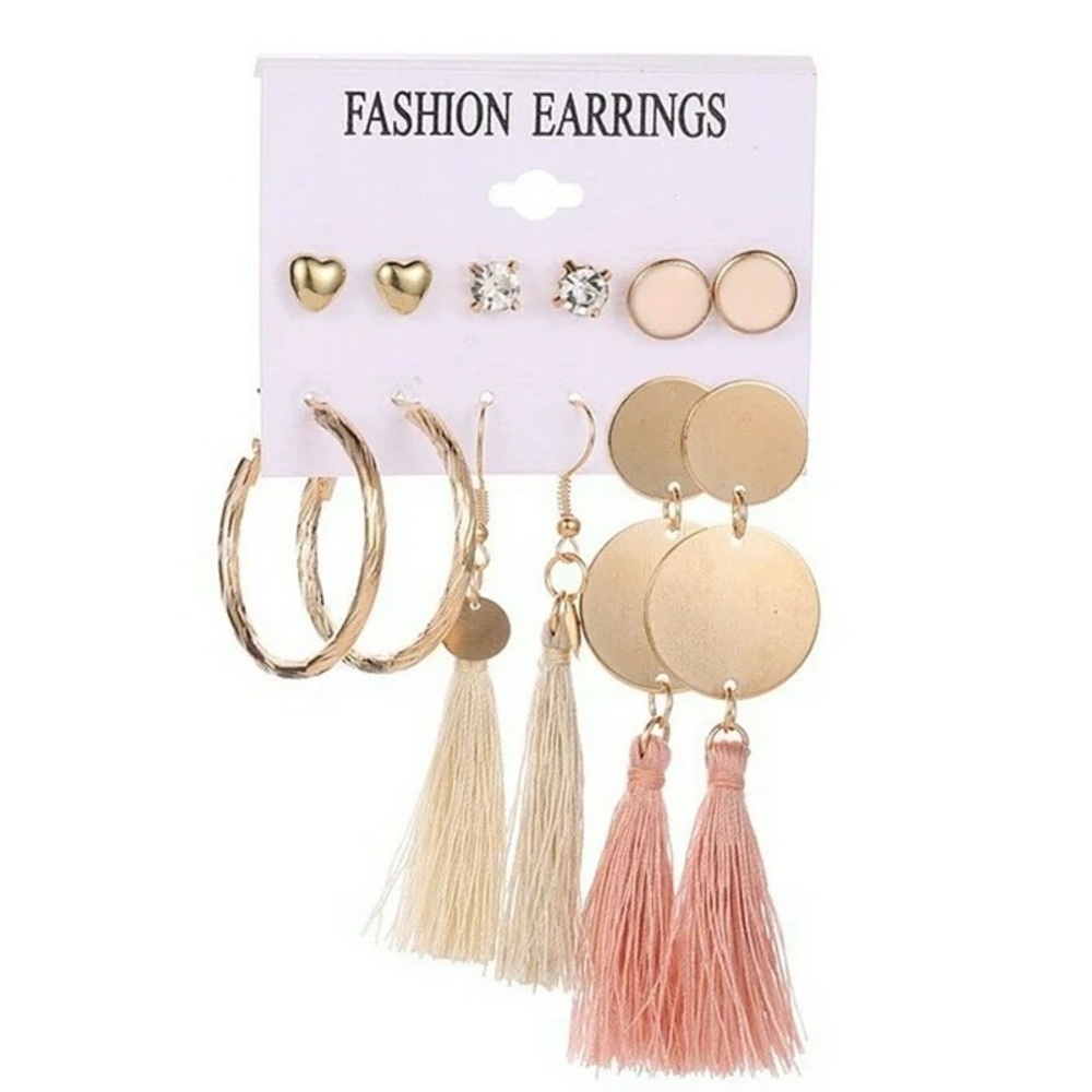 6 piece fashion earrings set / gold/rose boho NEW